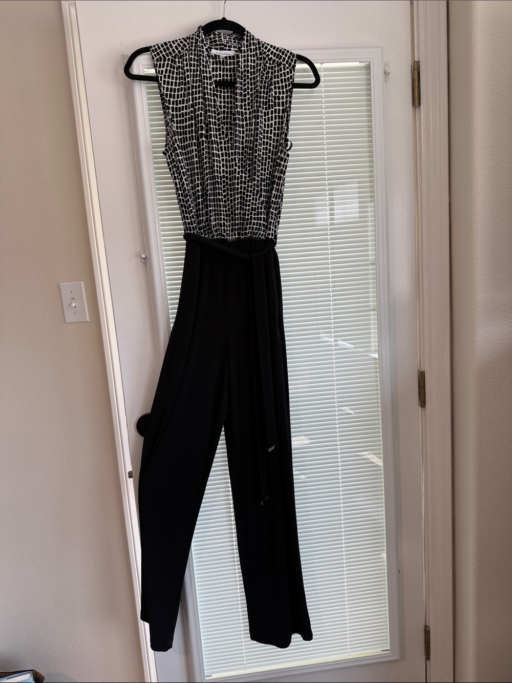 Calvin Klein Black and White Sleeveless Printed Top Jumpsuit